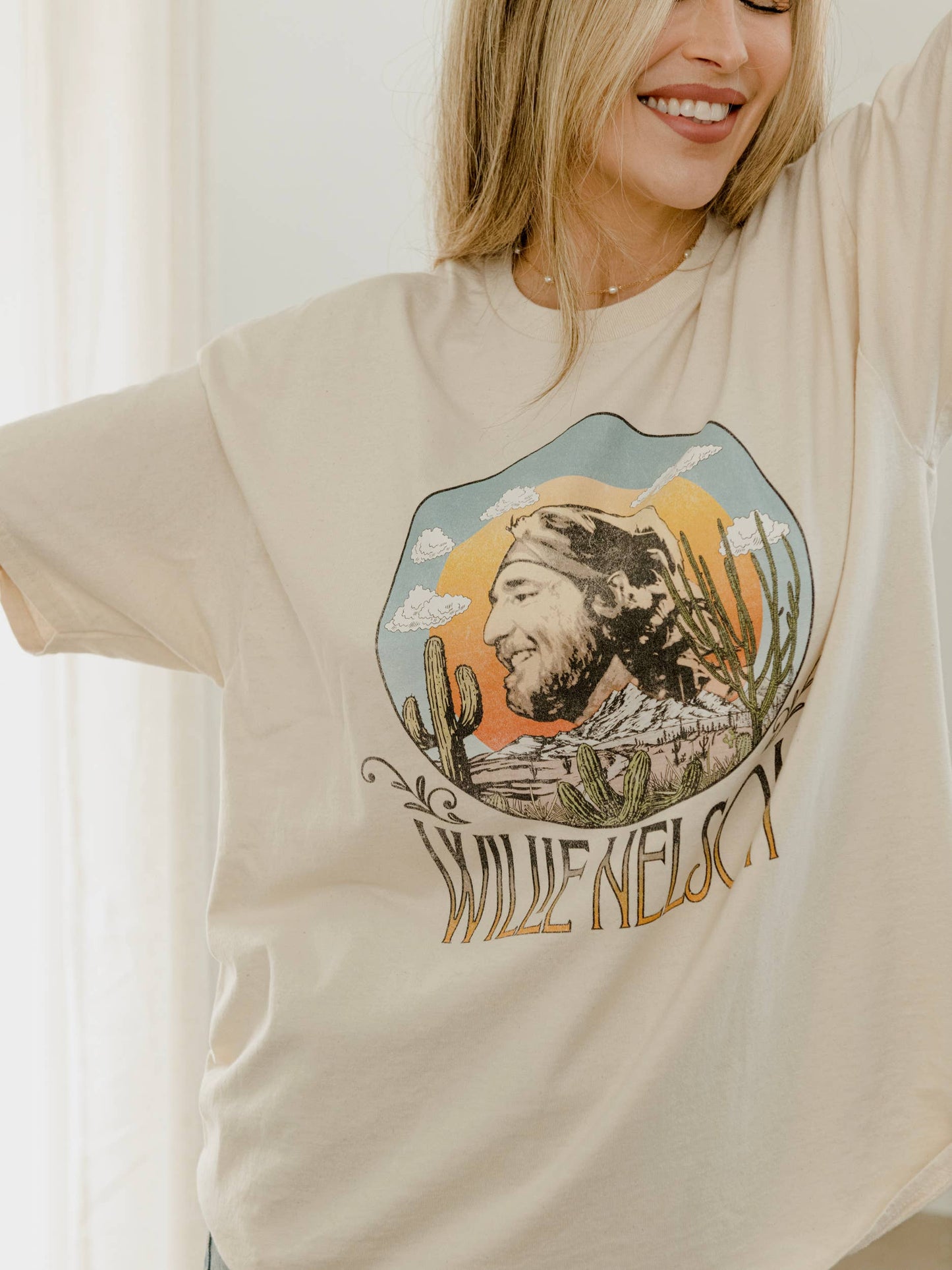 Willie Nelson In The Sky Off White Thrifted Graphic Tee