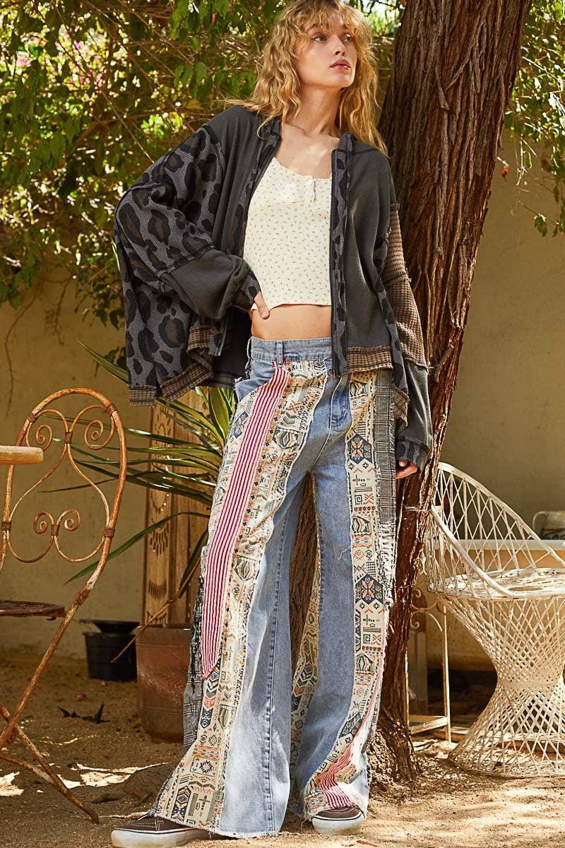 Semi cropped leapard print hoodie zip up