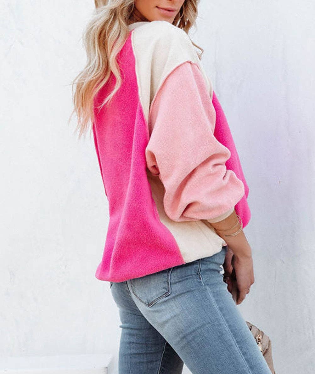 Colorblock Long Sleeve Pullover Fleece Sweatshirt