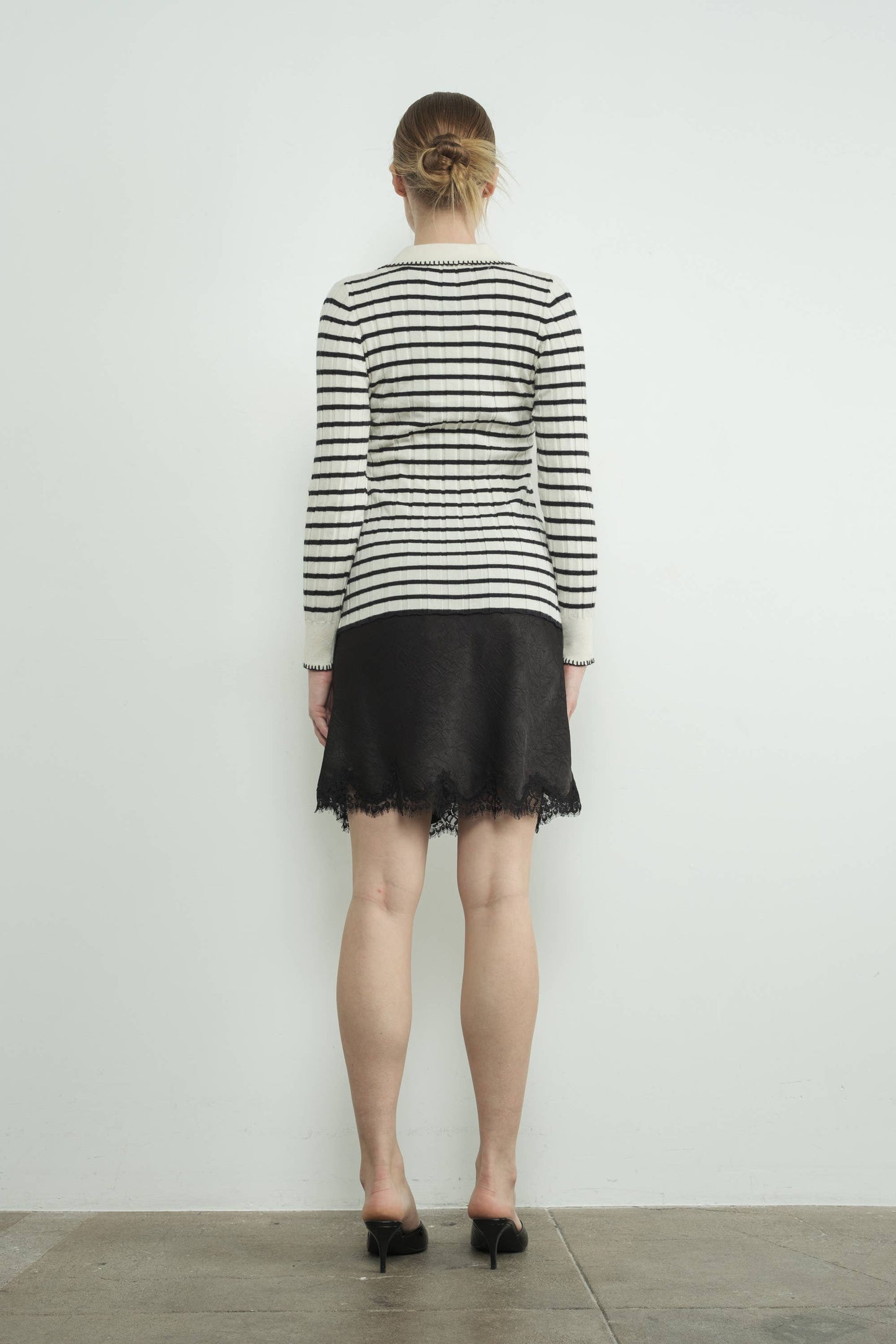 STRIPE COLLAR CARDIGAN WITH EDGE STITCH