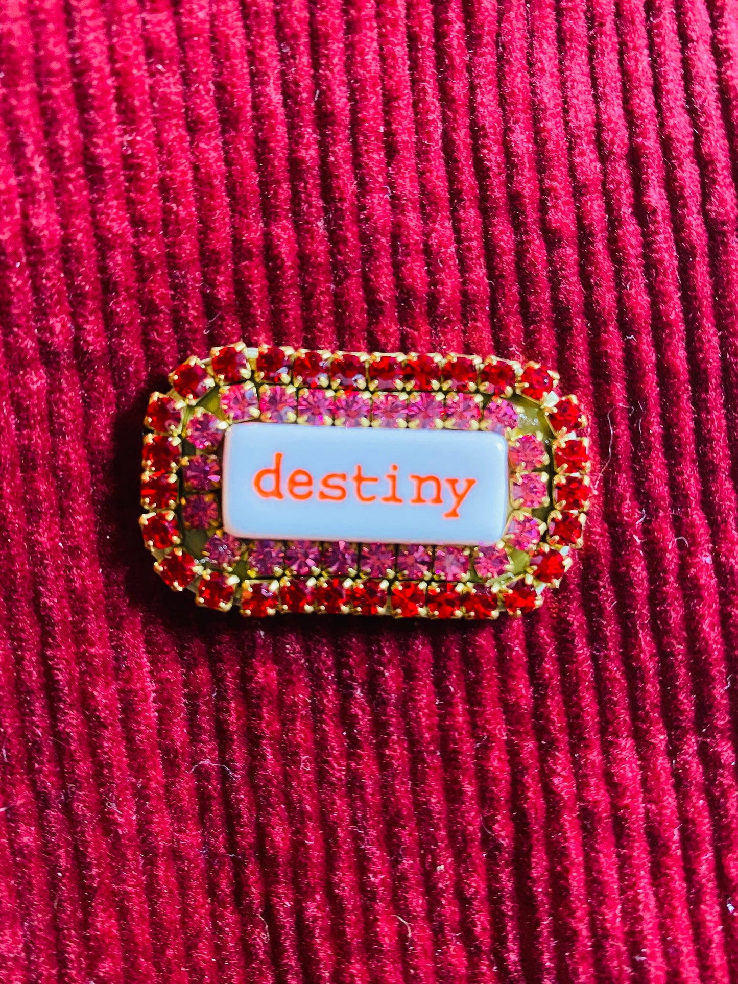 “WORD” rhinestone brooch
