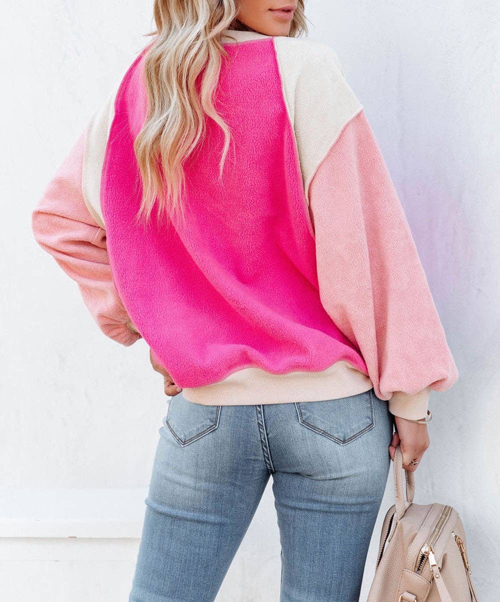 Colorblock Long Sleeve Pullover Fleece Sweatshirt