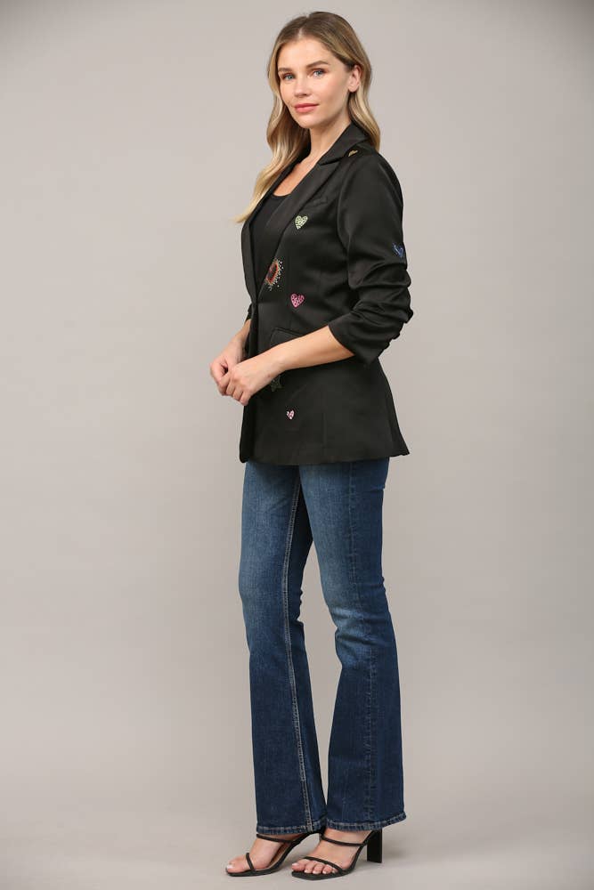 EMBELLISHED SCRUNCH SLEEVE BLAZER