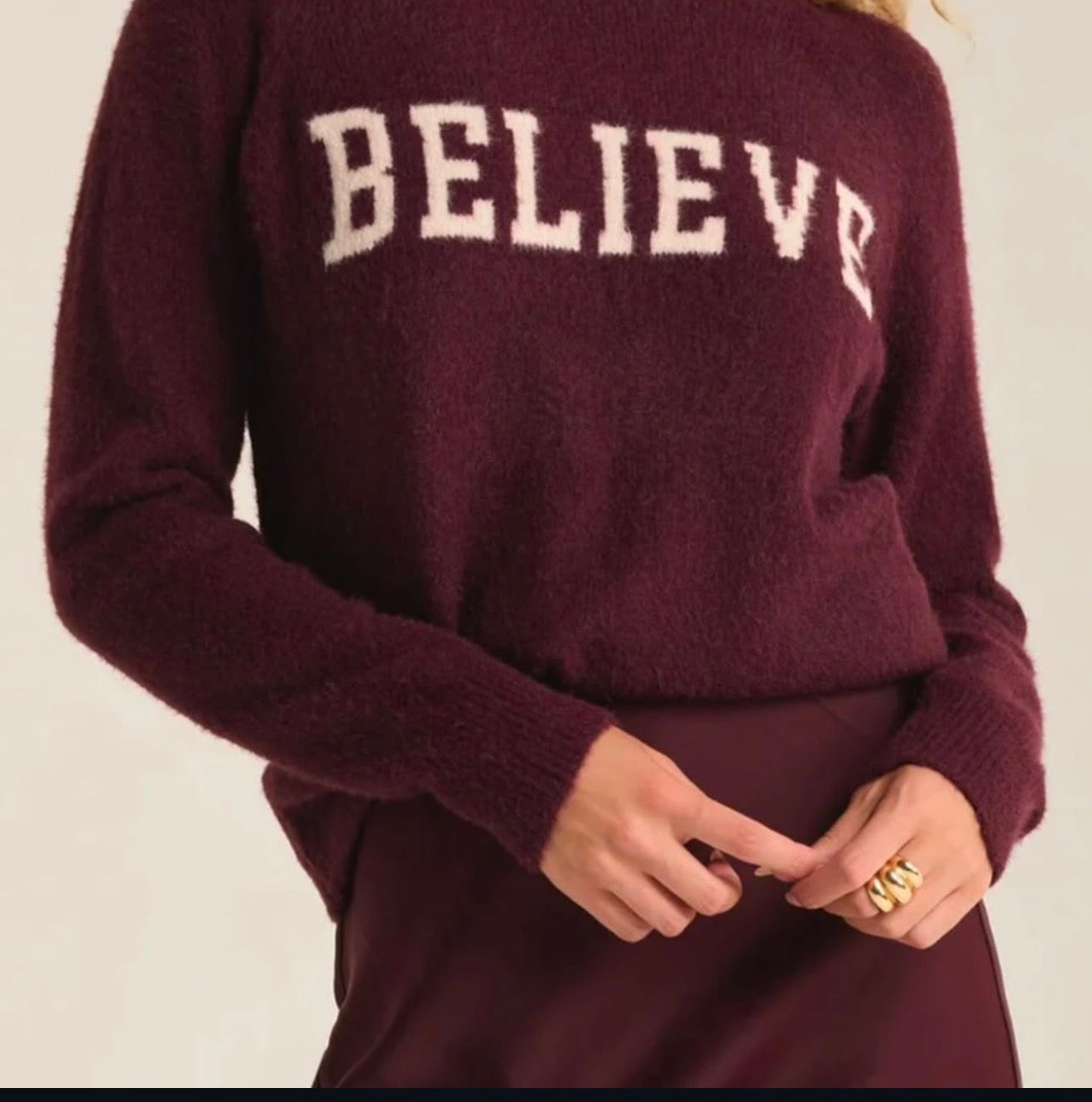 BELIEVE MAROON SWEATER