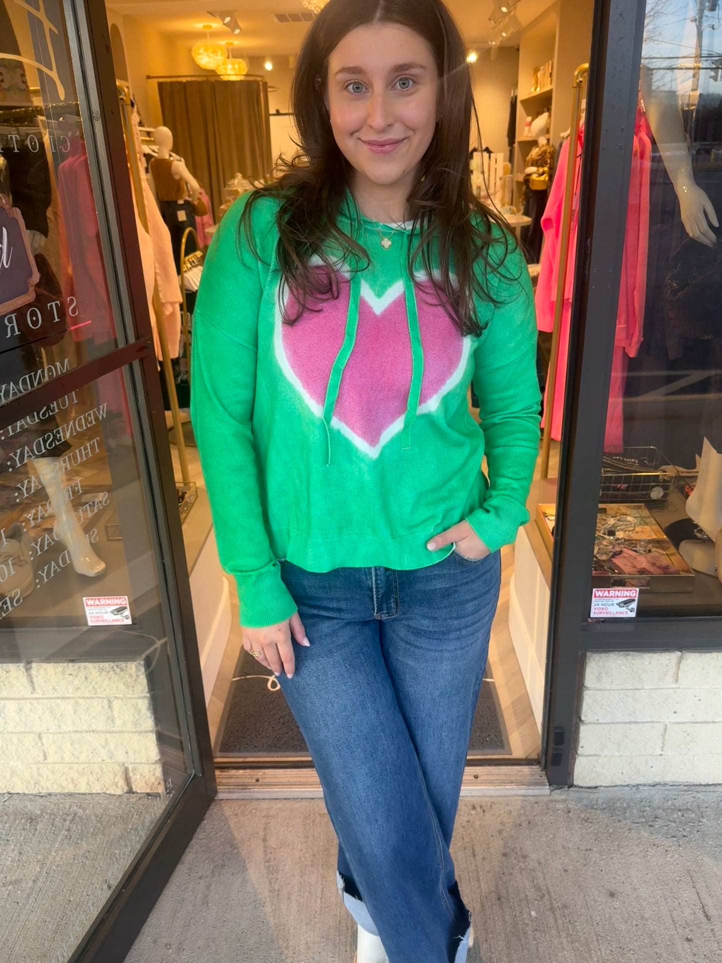 GREEN & PINK HEART SWEATSHIRT