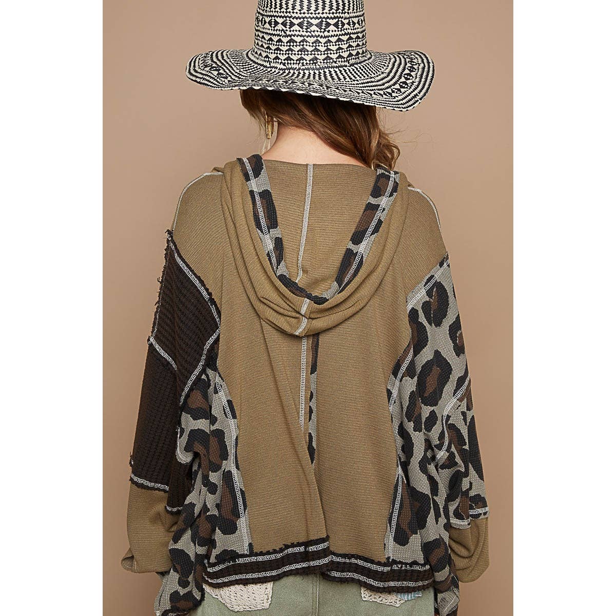 Semi cropped leapard print hoodie zip up