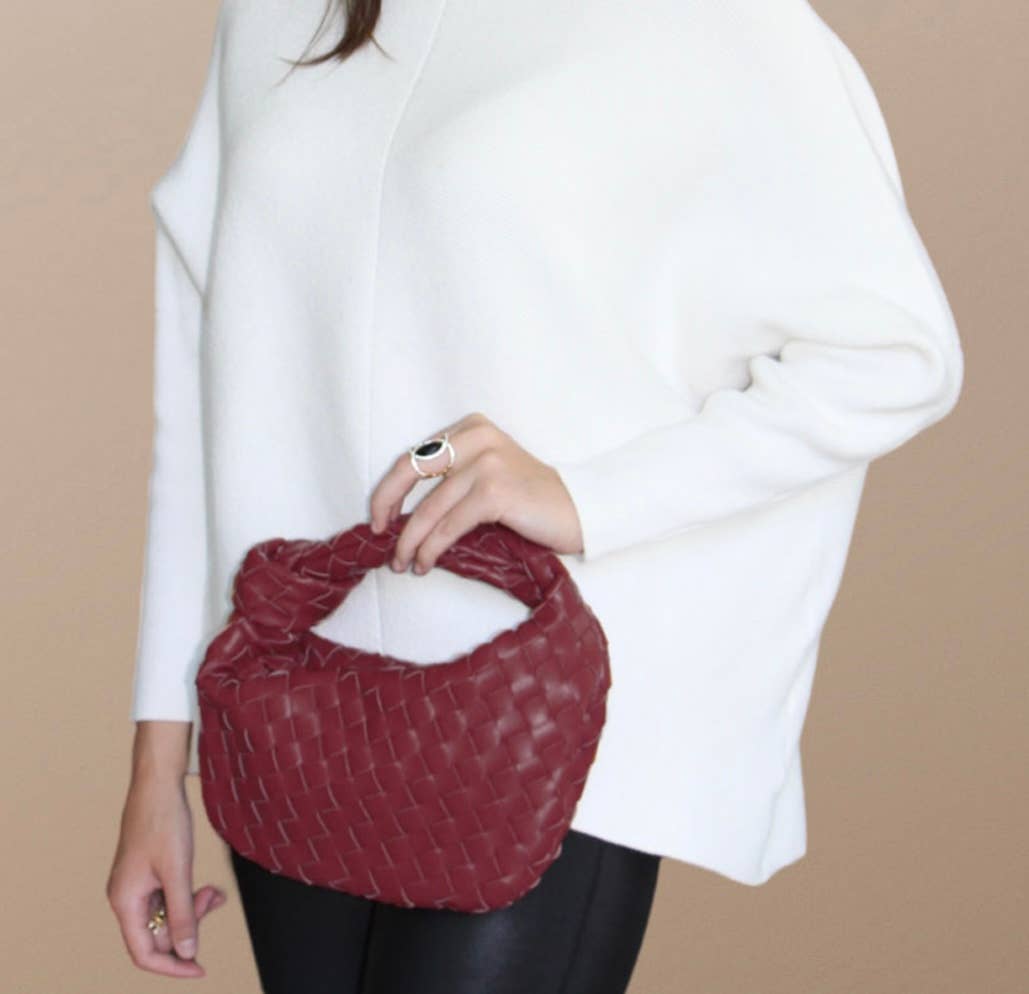 Ava Woven Knotted Handbag Burgundy