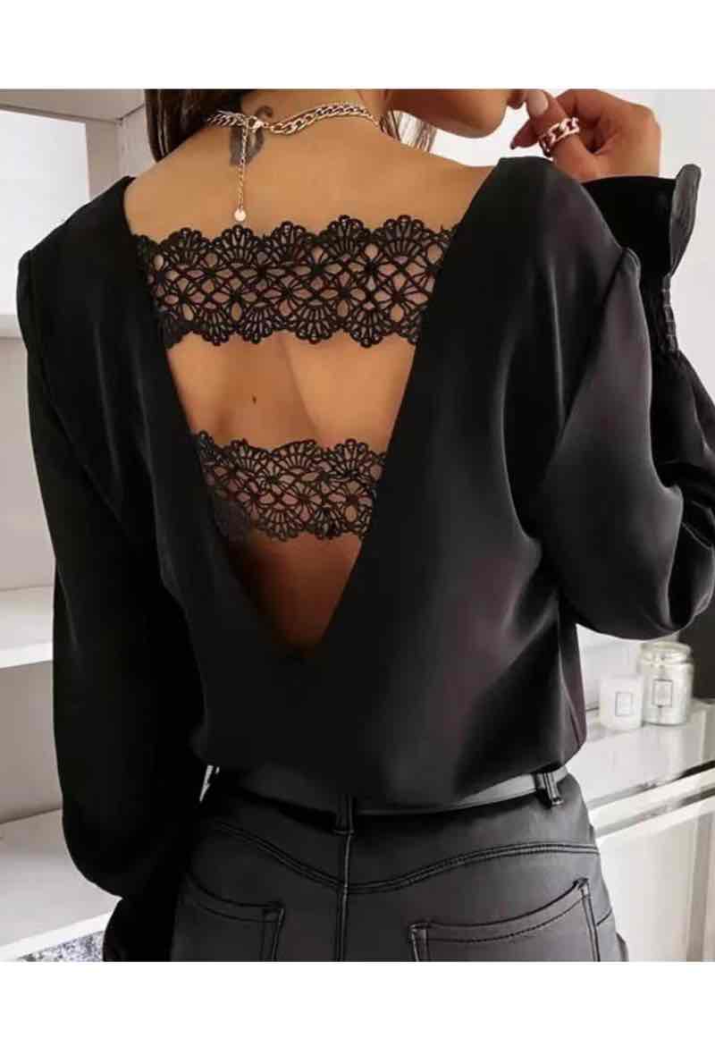 Plain open back lace blouse top
