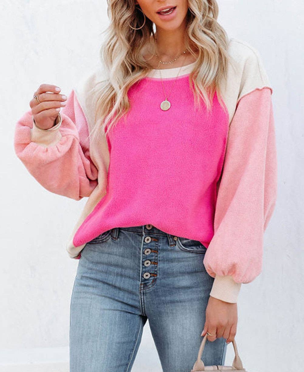 Colorblock Long Sleeve Pullover Fleece Sweatshirt