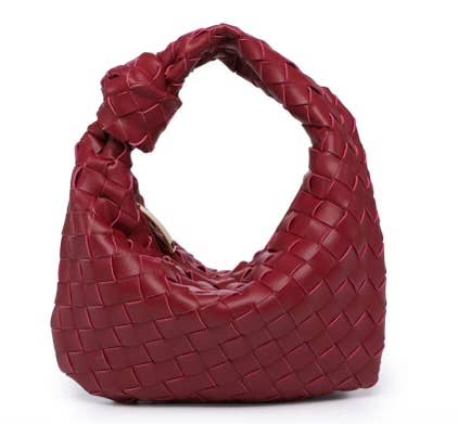 Ava Woven Knotted Handbag Burgundy 