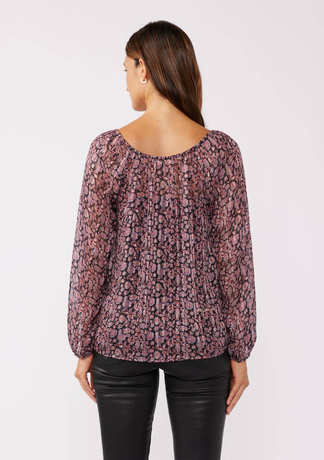 Floral Lurex Raglan Long Sleeve Top