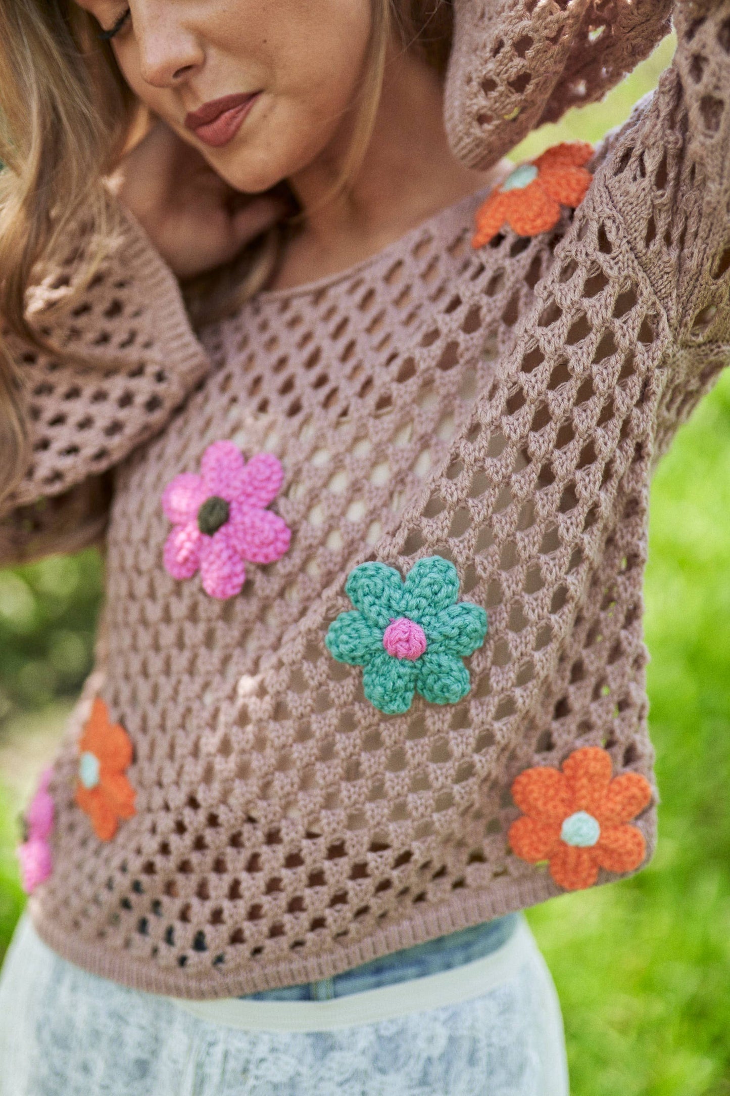 Flower Embroidered Knit Long Sleeve Sweater Top