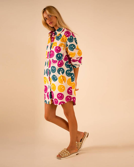 All Over Smiley Preslie Poplin Shirt Dress