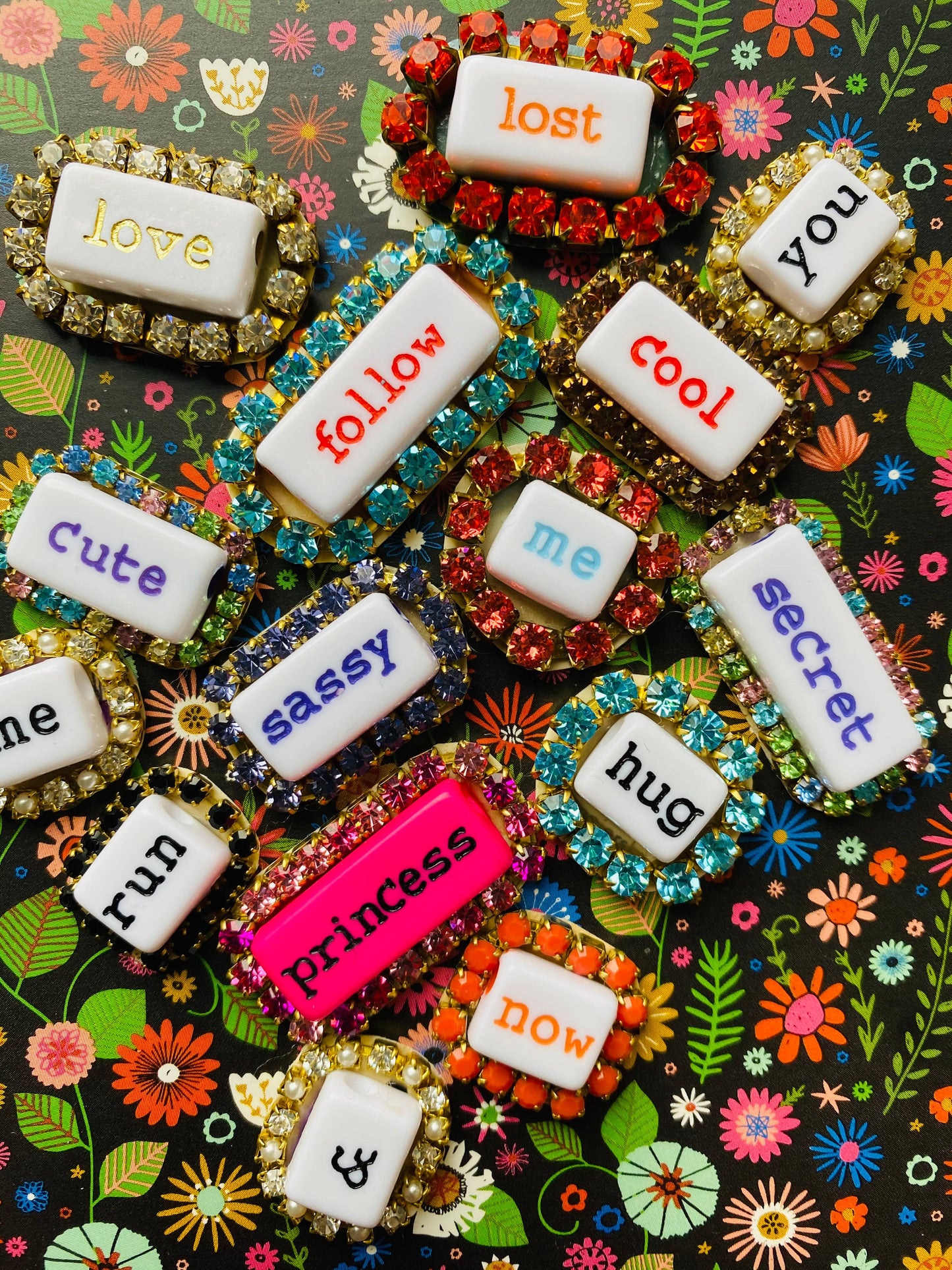 “WORD” rhinestone brooch