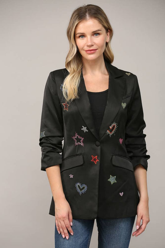 EMBELLISHED SCRUNCH SLEEVE BLAZER