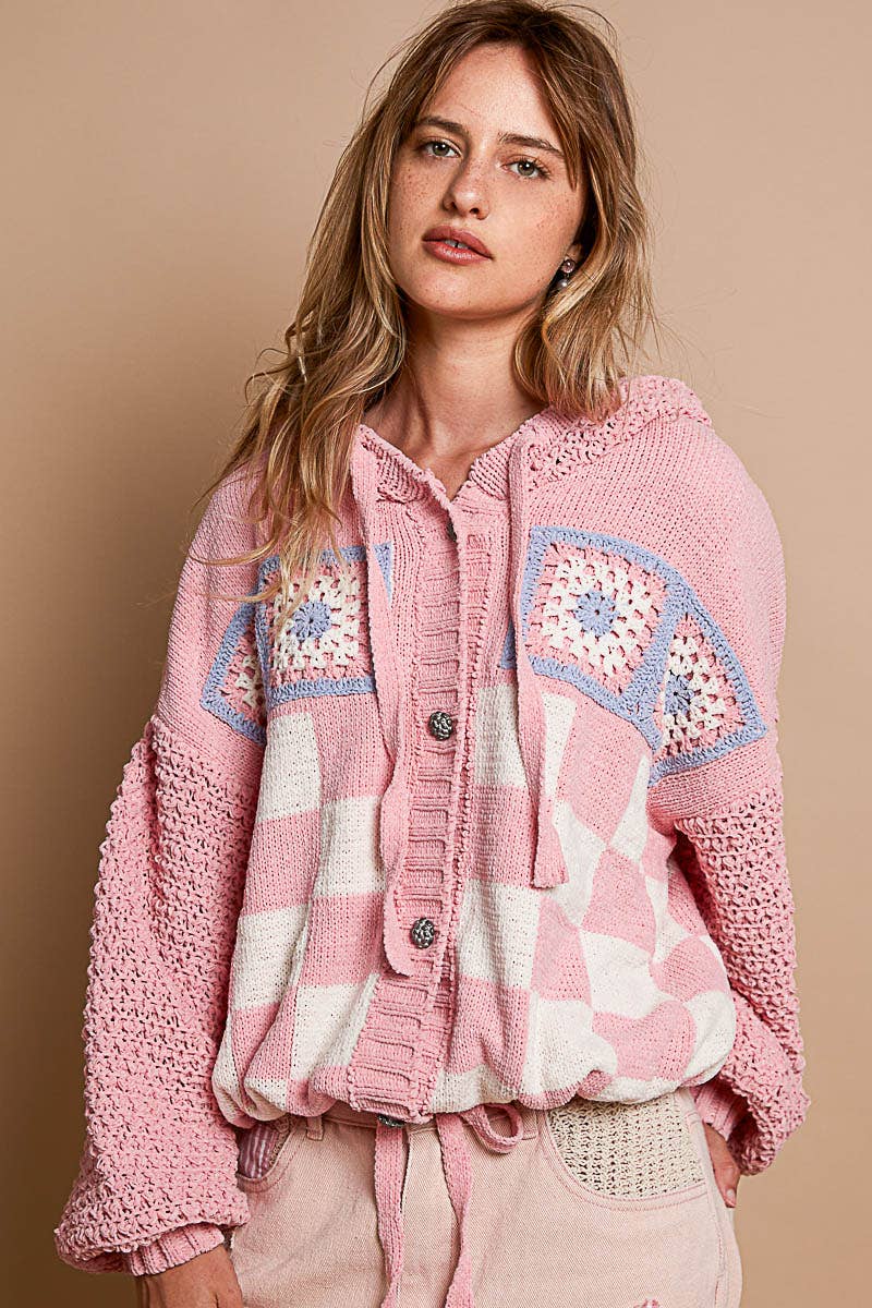 Granny square checker pattern sweater cardigan