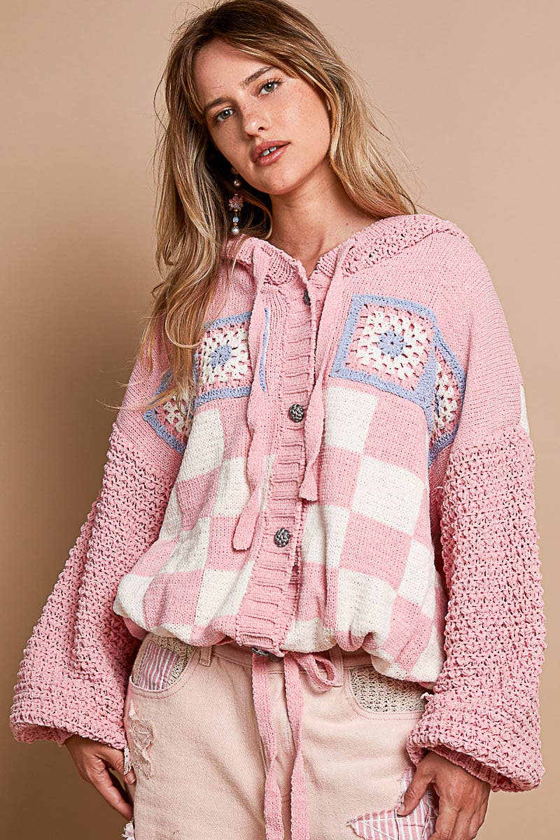 Granny square checker pattern sweater cardigan