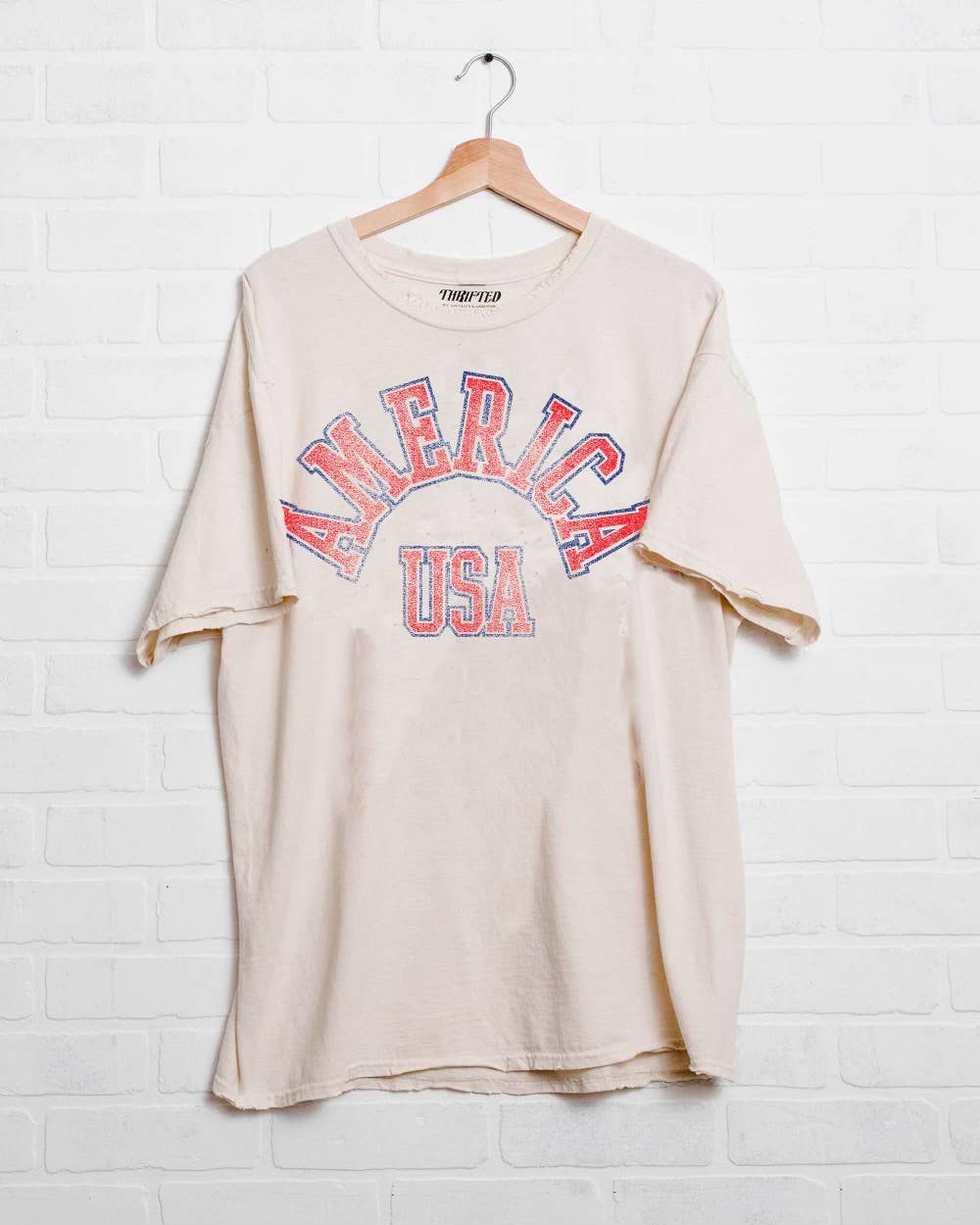 4th of July America Mega Arch Off White Thrifted Graphic Tee