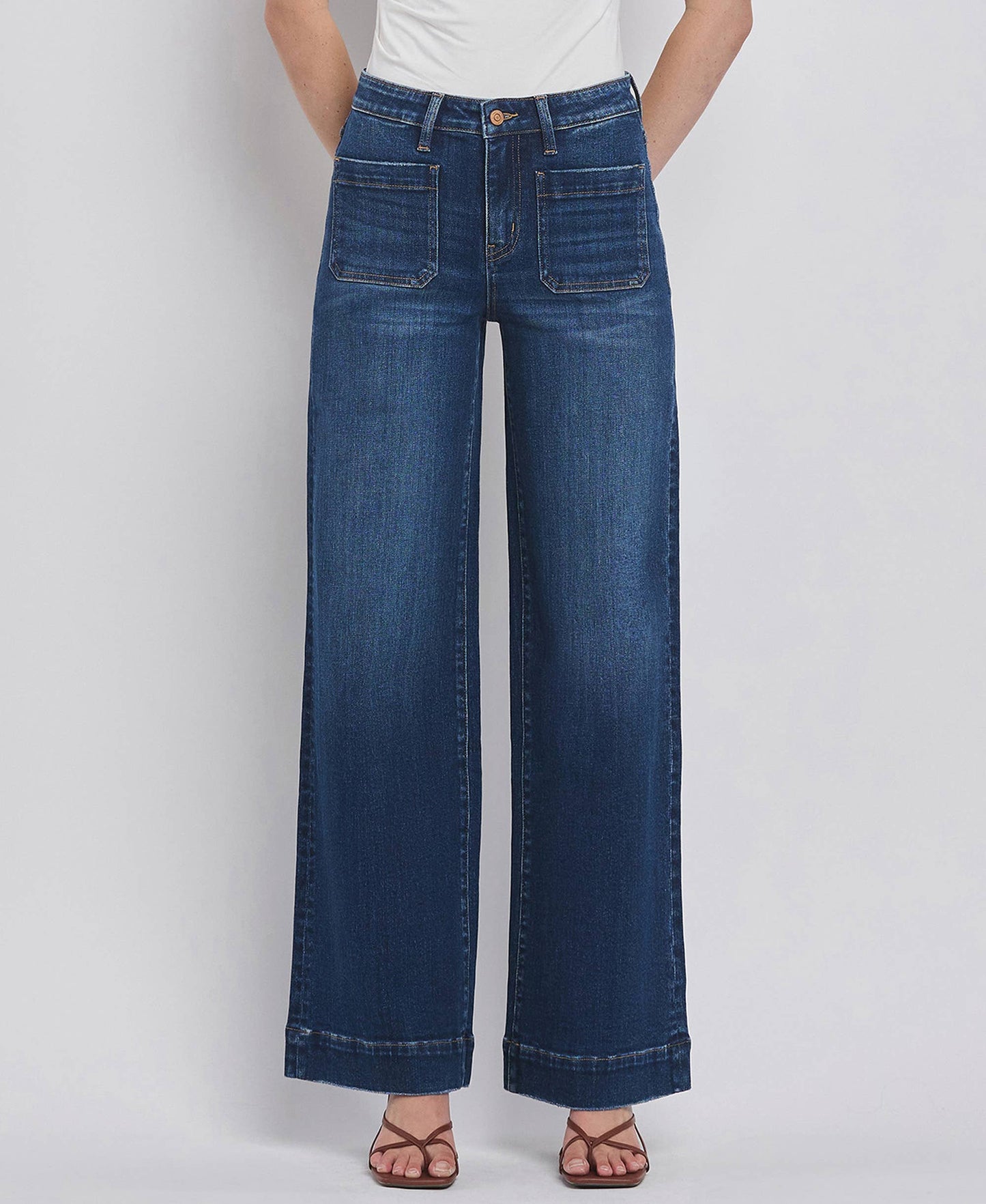 HIGH RISE WIDE TROUSER JEANS front pockets