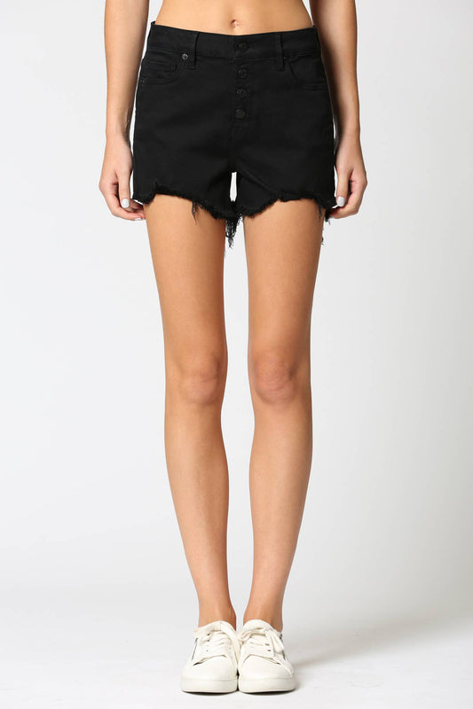 The Sofie Black Four Button High Rise Mom Shorts Jeans