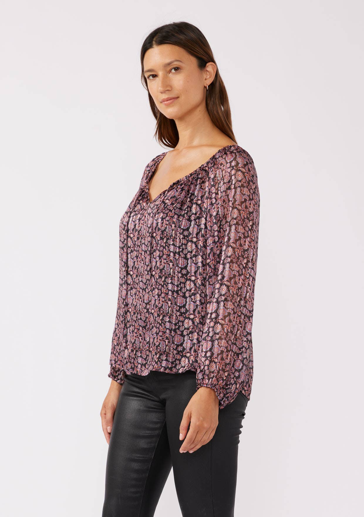 Floral Lurex Raglan Long Sleeve Top