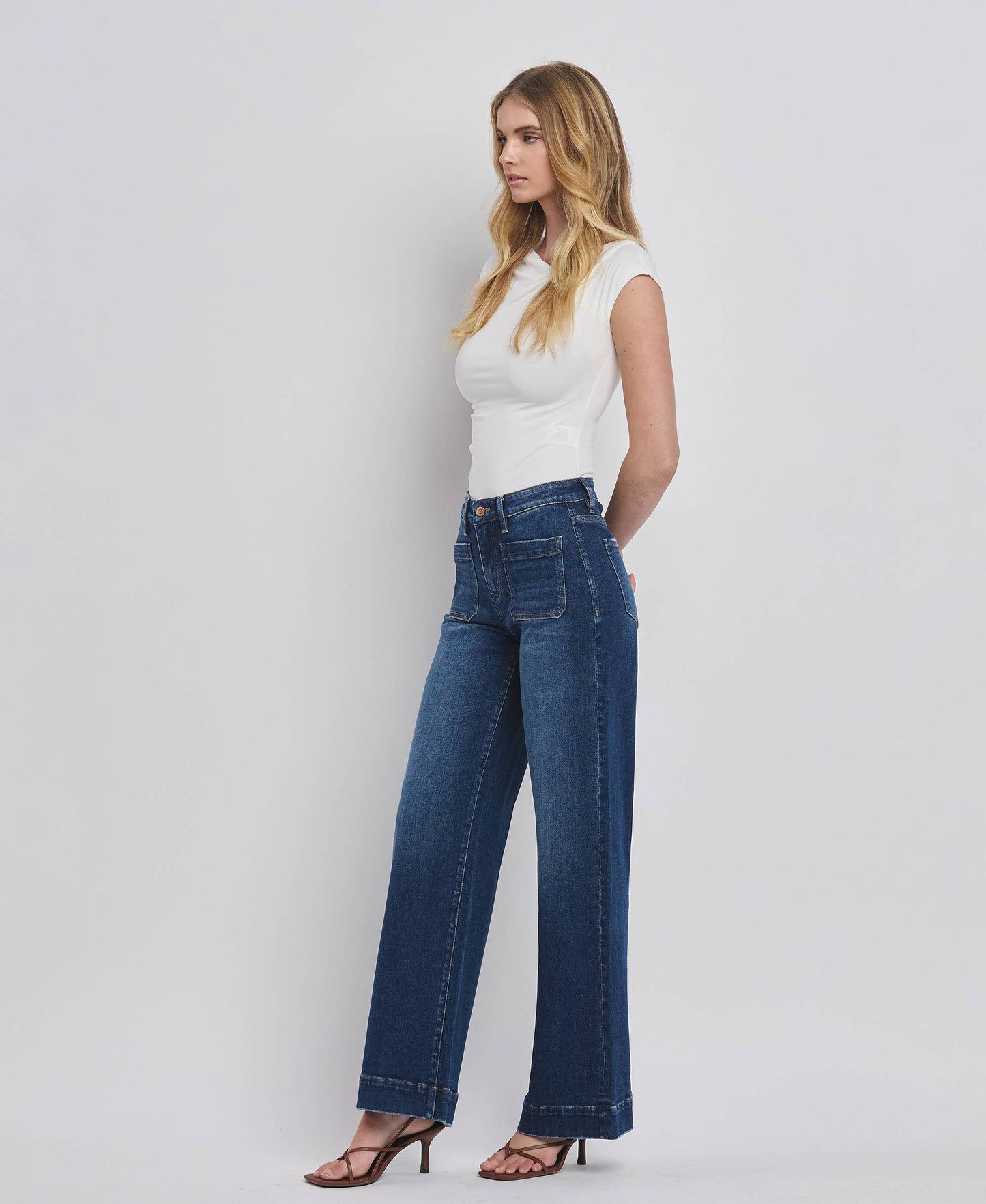 HIGH RISE WIDE TROUSER JEANS front pockets