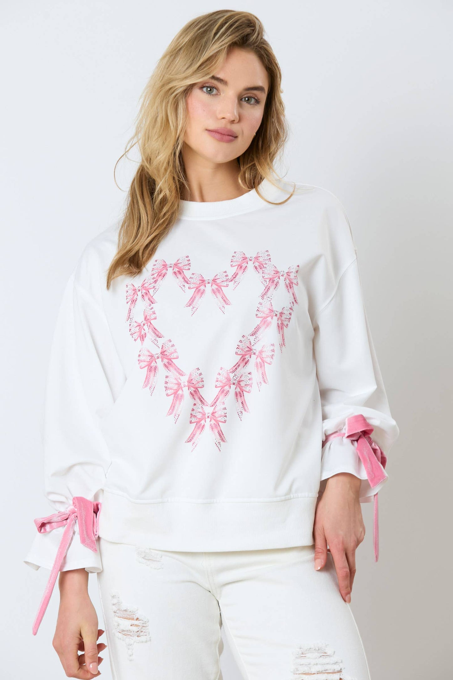 Bow Printed & Rhinestones Sweatshirts