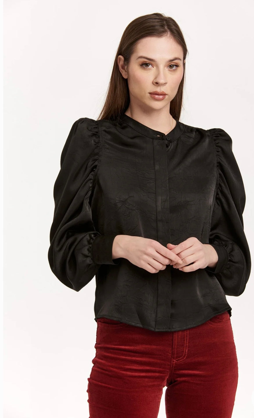 Long sleeve puff silk blouse