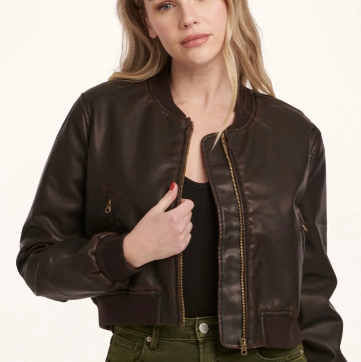 Faux leather bomber jacket