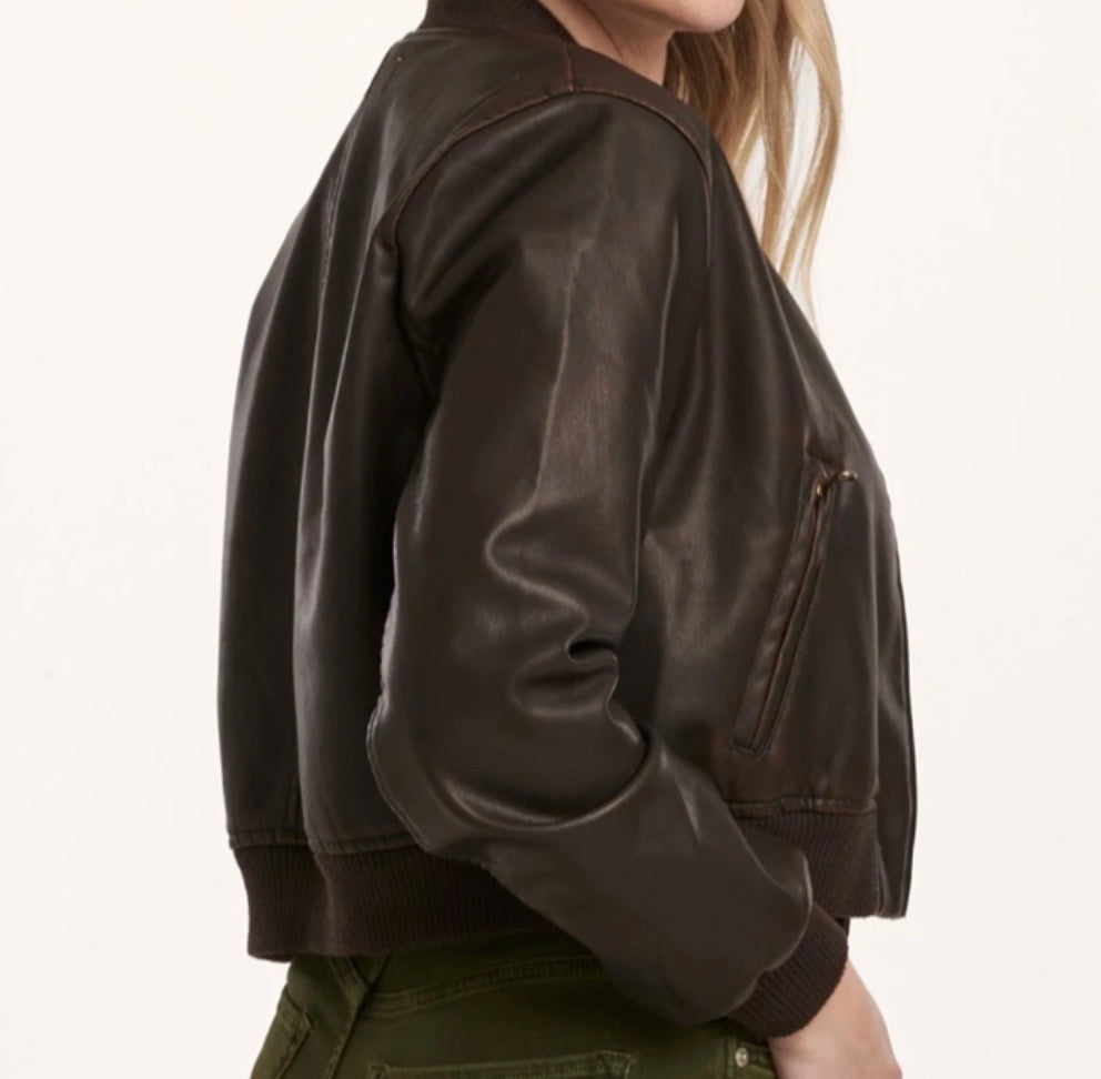 Faux leather bomber jacket