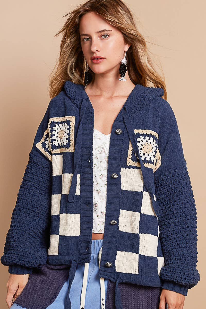 Granny square checker pattern sweater cardigan