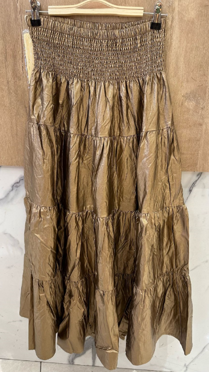 OMETHBR Bronze Metal Maxi Metallic High Waisted  Skirt