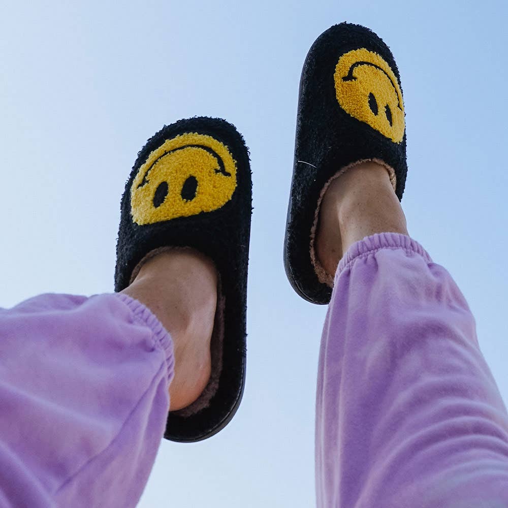 Happy Face Slippers (Black)