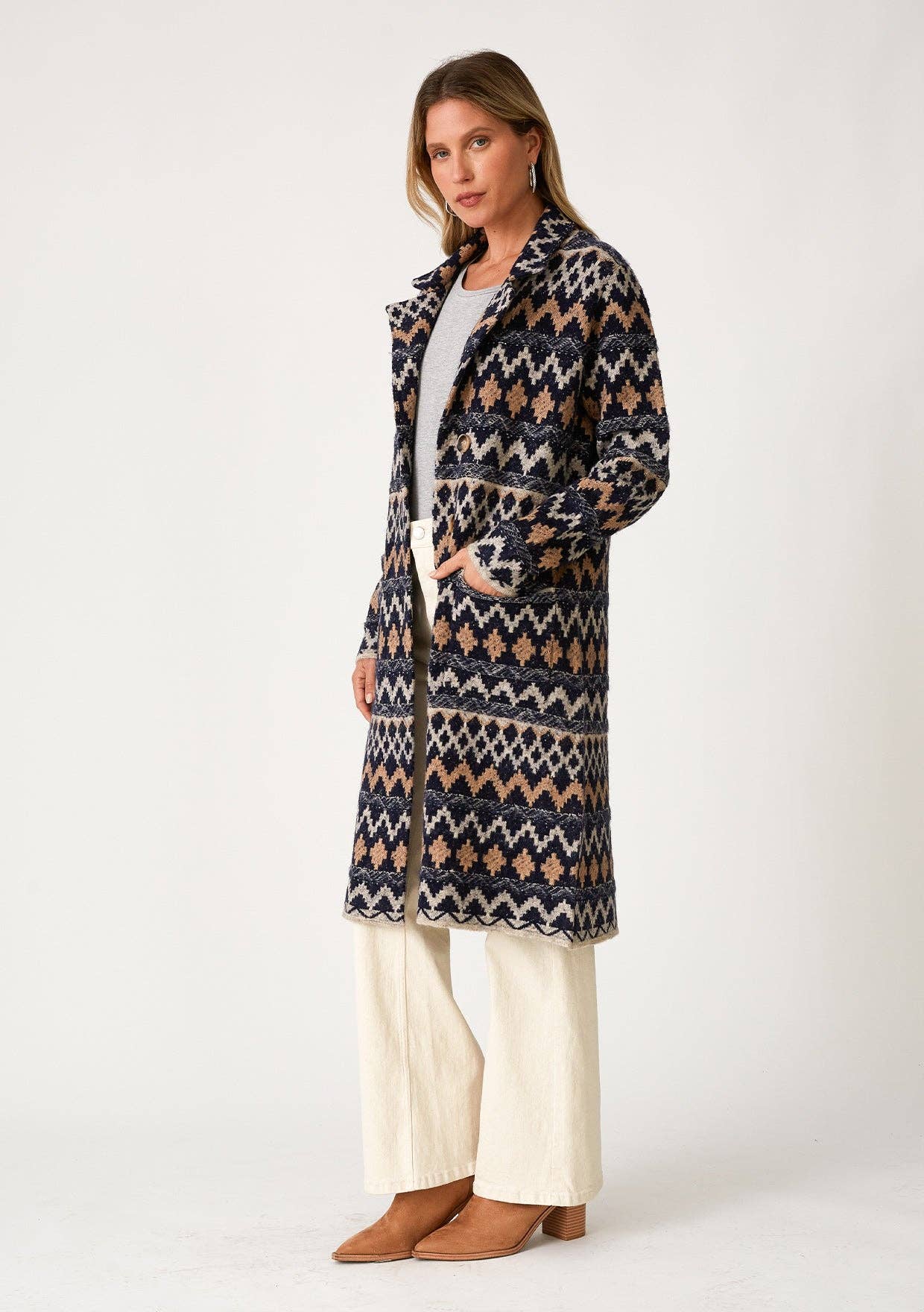 Bohemian Chevron Button Front Knit Cardigan