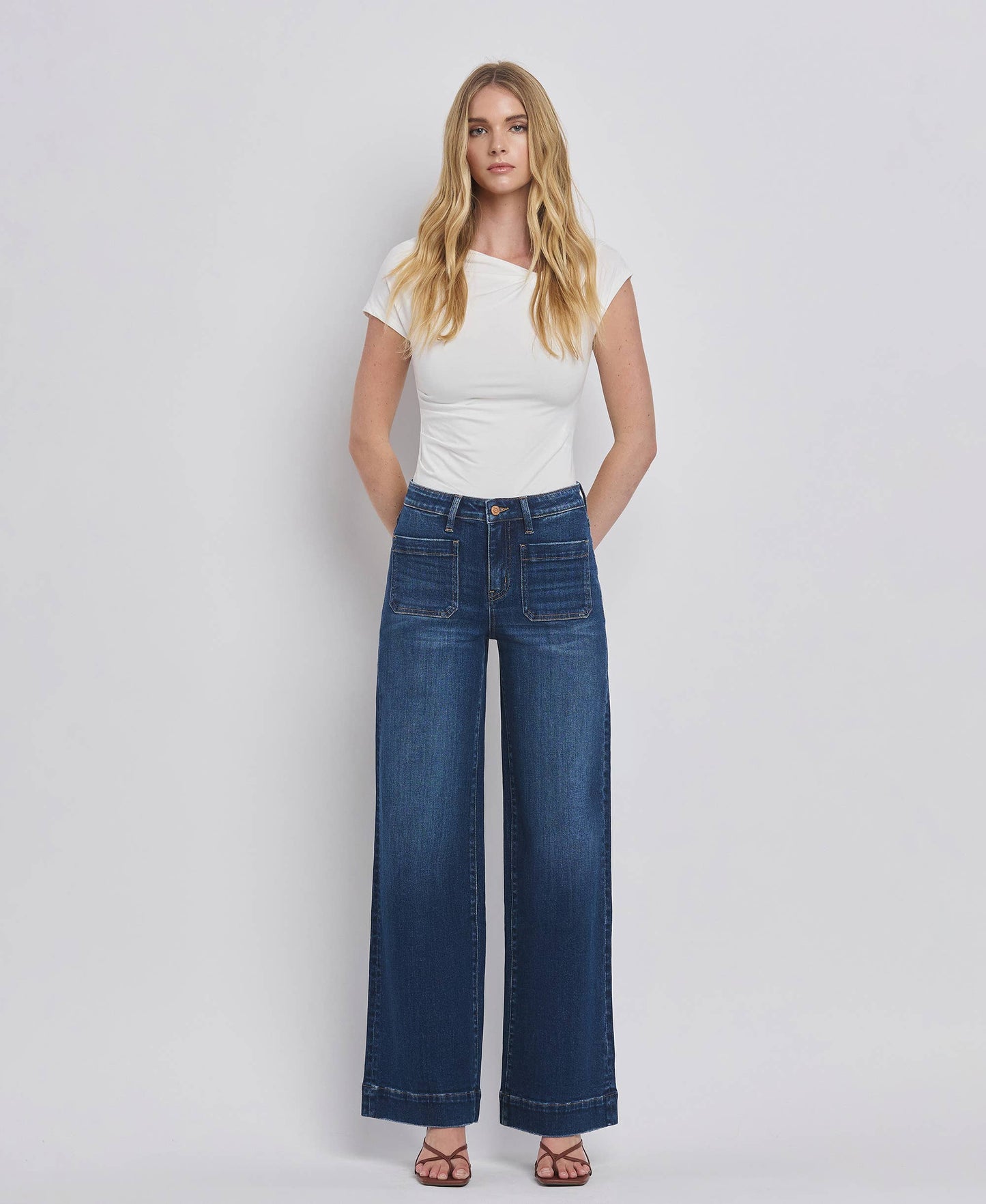 HIGH RISE WIDE TROUSER JEANS front pockets