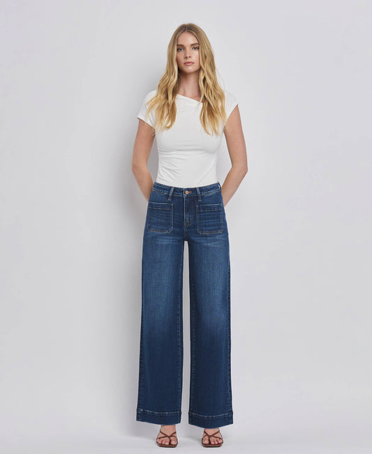 HIGH RISE WIDE TROUSER JEANS front pockets