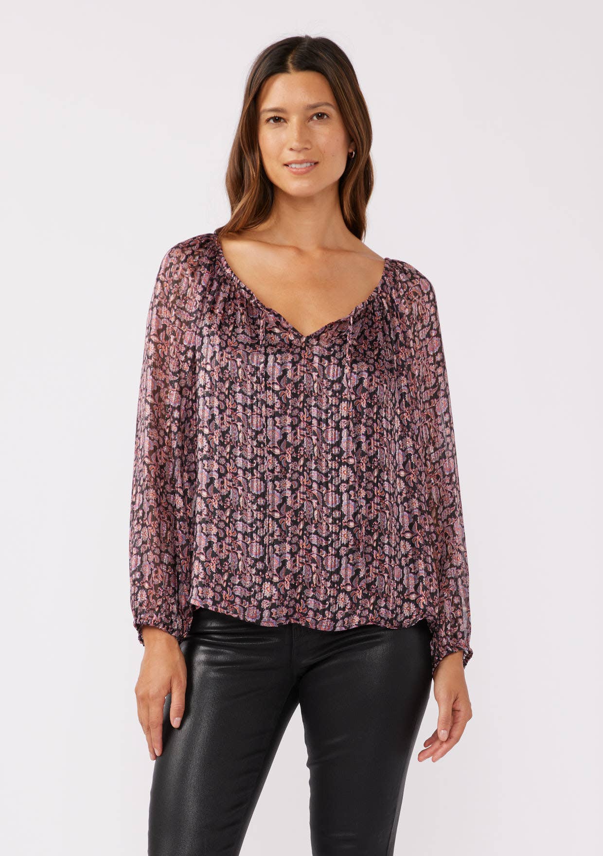 Floral Lurex Raglan Long Sleeve Top