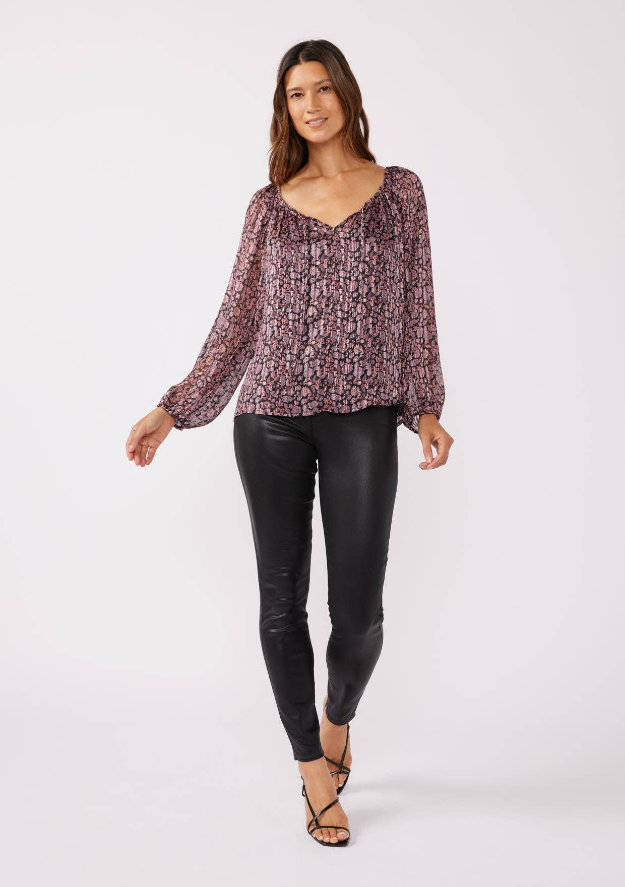 Floral Lurex Raglan Long Sleeve Top