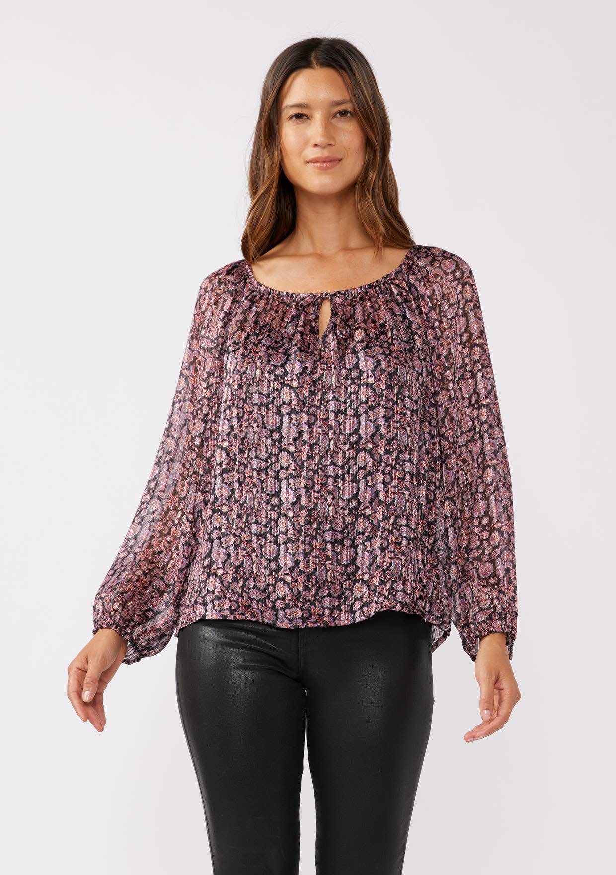 Floral Lurex Raglan Long Sleeve Top