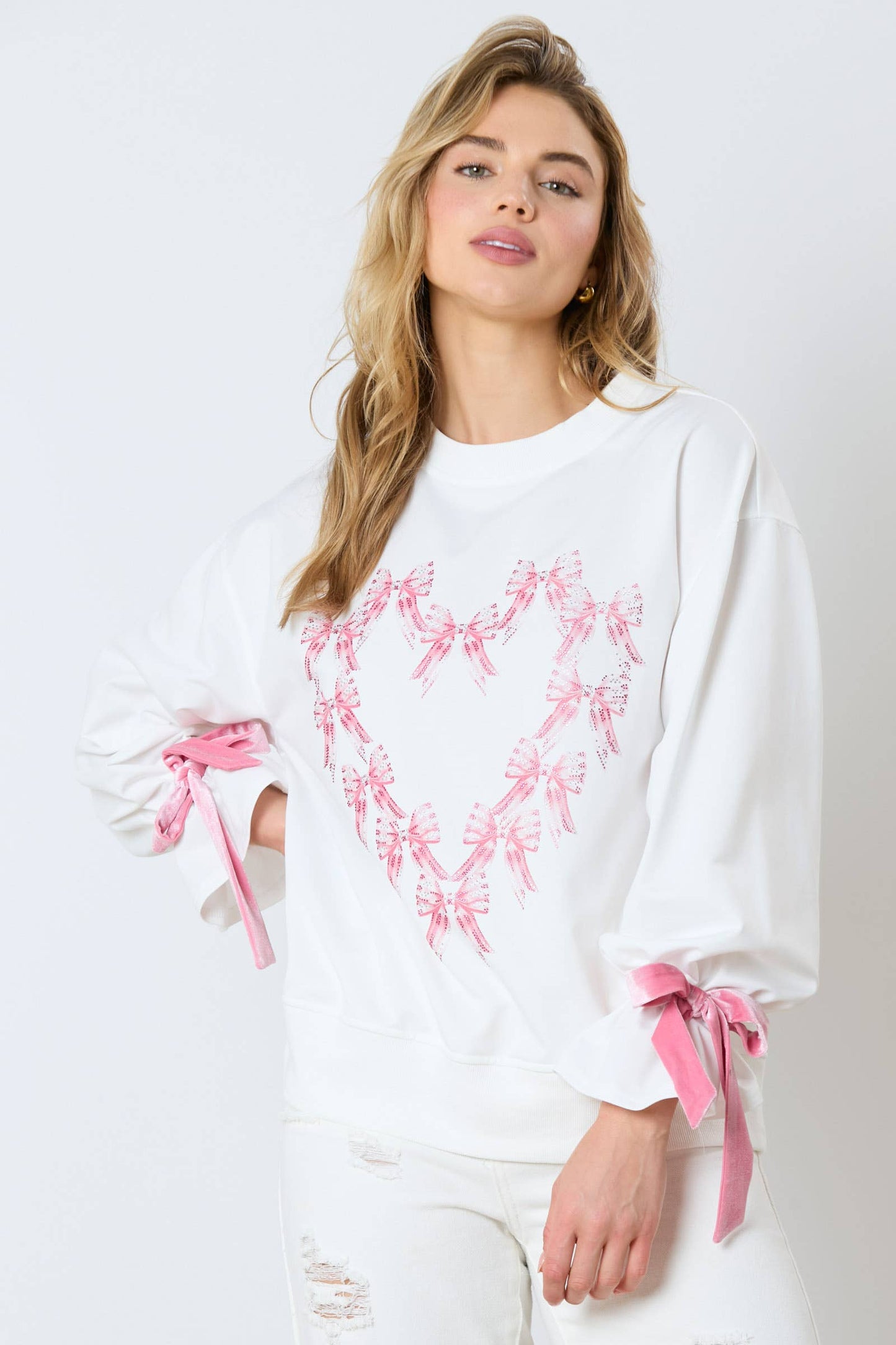 Bow Printed & Rhinestones Sweatshirts