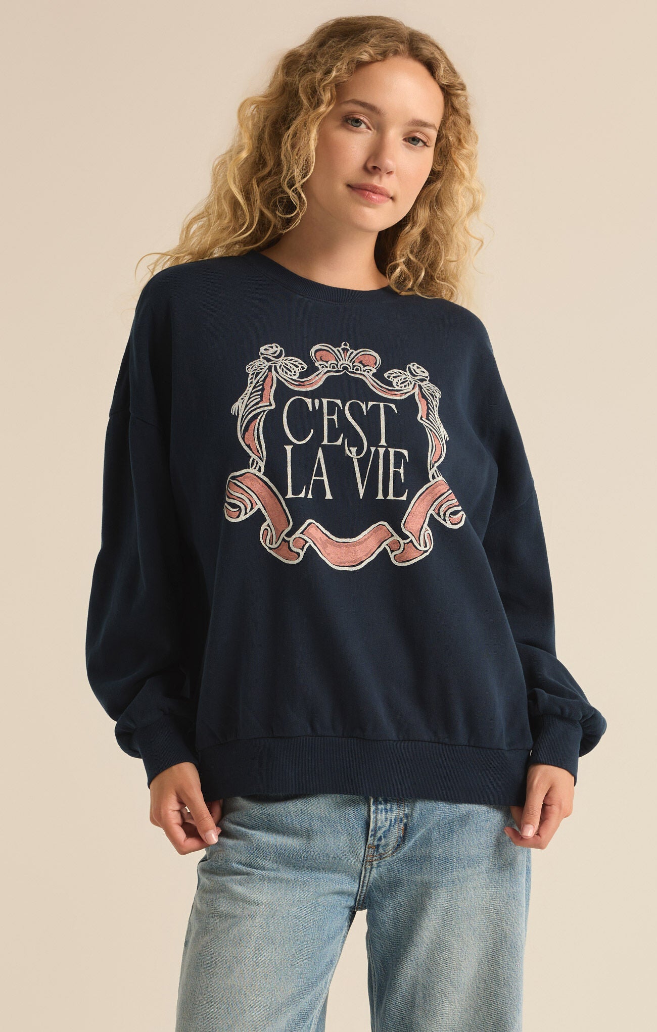 navy C'est la Vie Crewneck